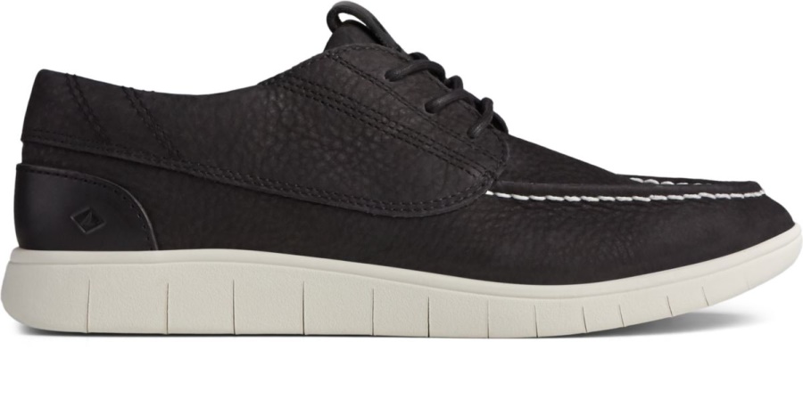 Sperry Negro Con Cordones Y 3 Ojales Con Cordones De Felpa Costera