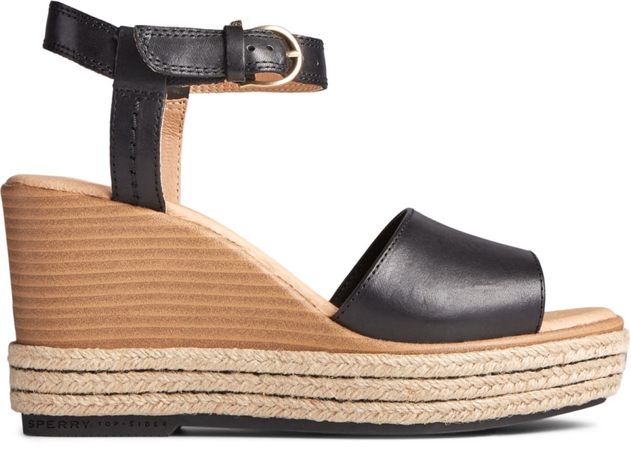 Sandalia Con Cuña Fairwater Plushwave Negro Sperry