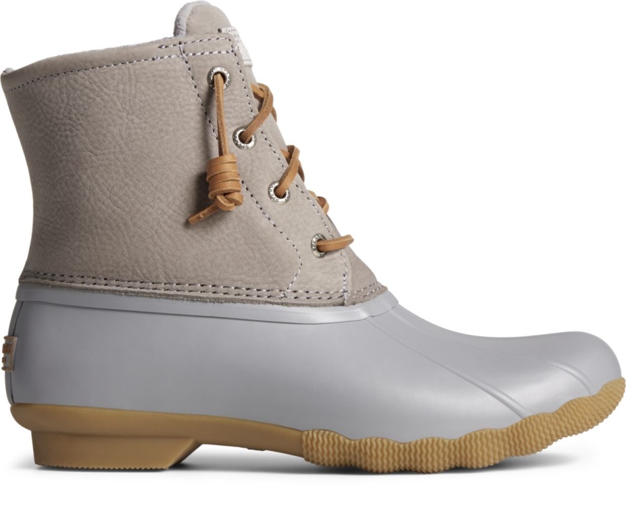 Bota De Pato De Cuero De Vela Mayor De Agua Salada Gris Sperry