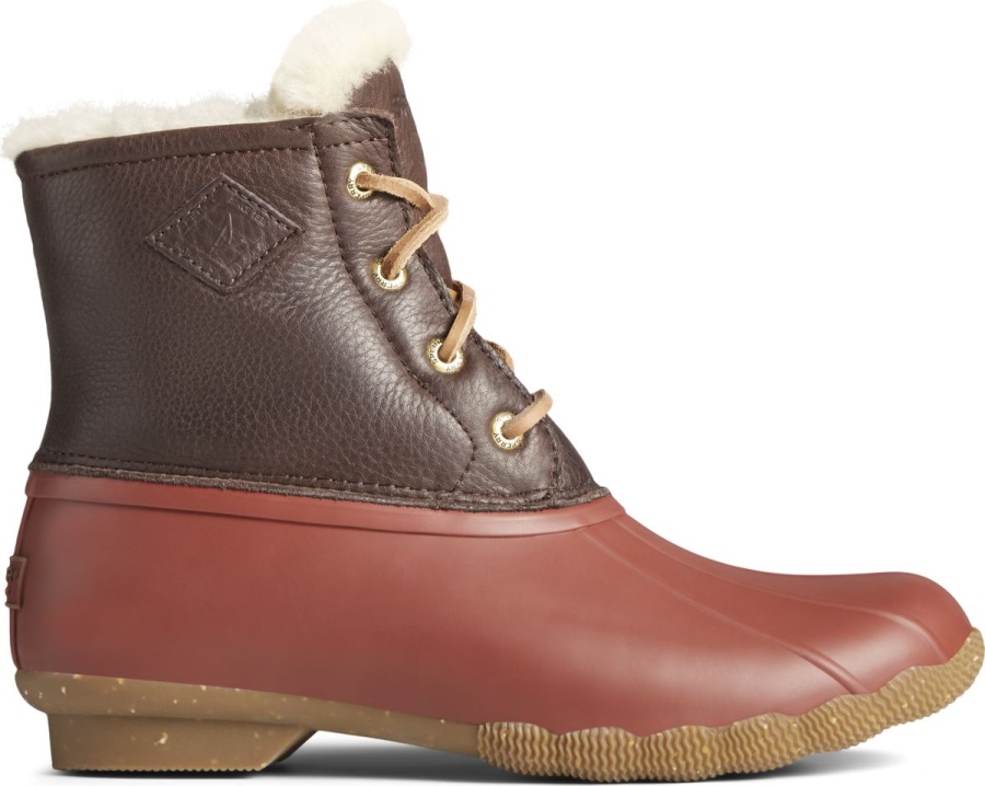 Bota De Pato De Cuero De Lujo De Invierno De Agua Salada Sperry Thinsulate Tan Rojo