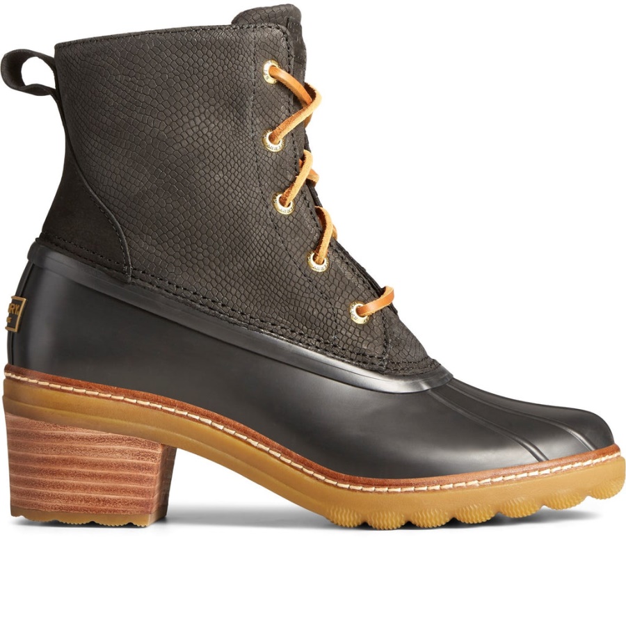 Botines Mujer Sperry Saltwater Tacon Serpiente Negro