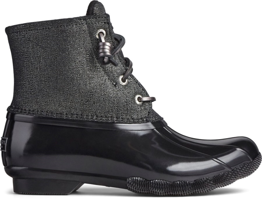 Bota Para Mujer Saltwater Sparkle Duck Weather Negro Plateado Sperry